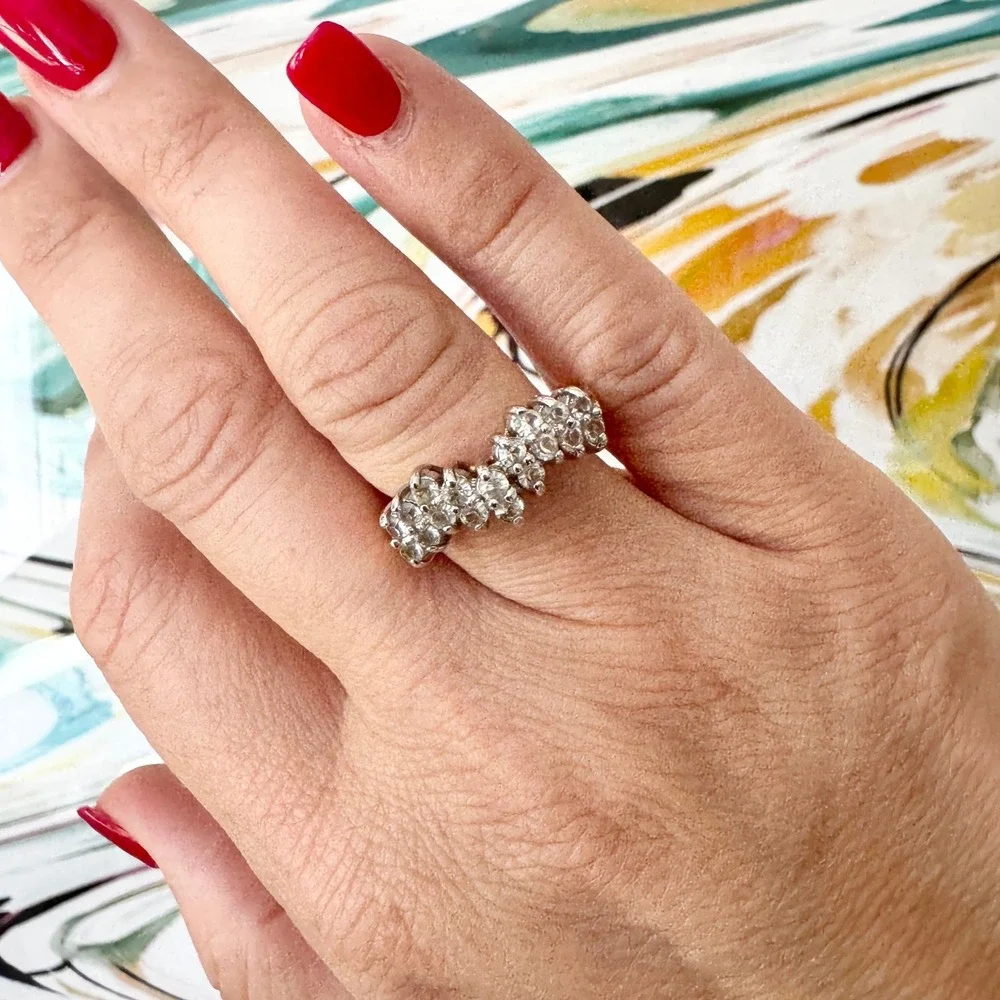 Vintage Gold Tone Multi Stone Cluster Cocktail Ring Size 8 Cubic‎ Zirconia 1980s